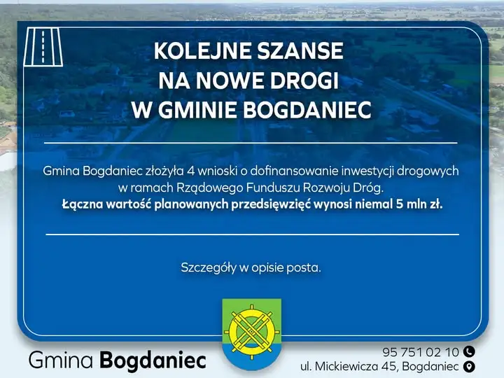 Gmina Bogdaniec walczy o miliony na drogi – cztery wnioski złożone
