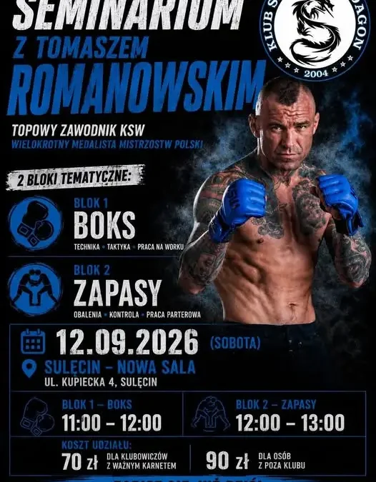 Seminarium z Tomaszem Romanowskim z okazji otwarcia nowej sali KS Dragon w Sulęcinie