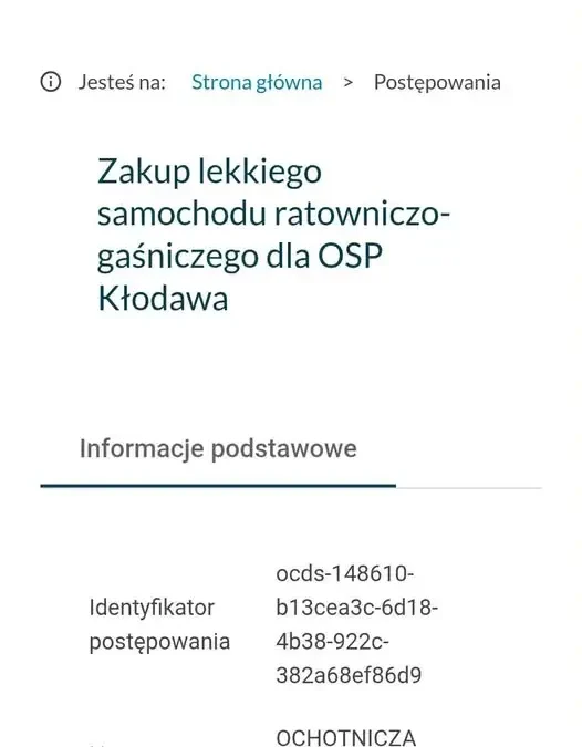 Ochotnicza Straż Pożarna w Kłodawie ogłasza przetarg na lekki samochód ratowniczo-gaśniczy