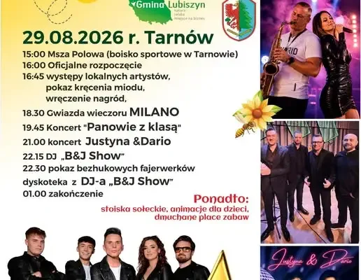 Dożynki Gminne 2026 w Tarnowie: Miodobranie pełne atrakcji już dziś!