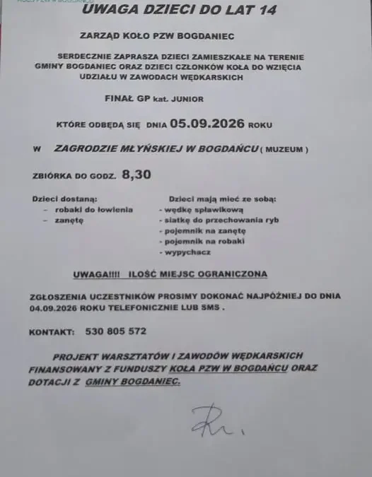 Zawody wędkarskie dla dzieci w Bogdańcu – finał Grand Prix Juniorów