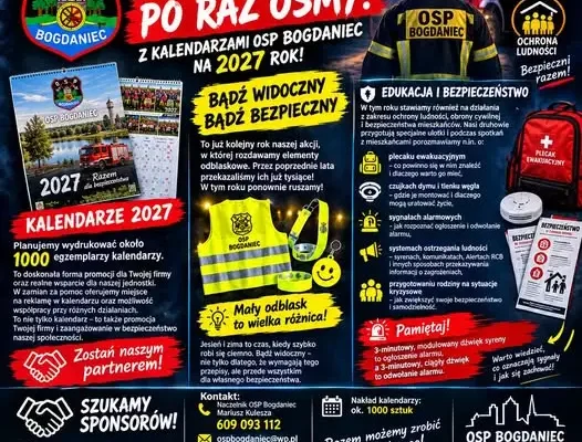 OSP Bogdaniec po raz ósmy wyda kalendarz na 2027 rok i szkoli mieszkańców z bezpieczeństwa
