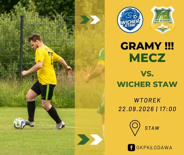 Zaległy mecz w klasie B: rezerwy GKP Kłodawa zagrają z Wichrem Staw