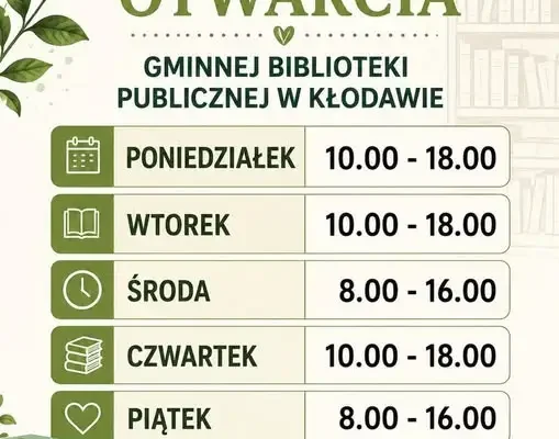 Gminna Biblioteka Publiczna w Kłodawie zaprasza – sprawdź godziny otwarcia