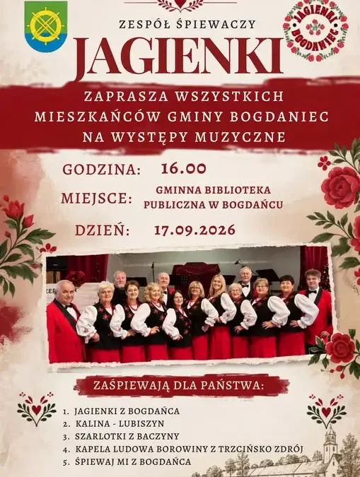 Zespół Jagienki zaprasza na występy muzyczne w Gminnej Bibliotece Publicznej w Bogdańcu
