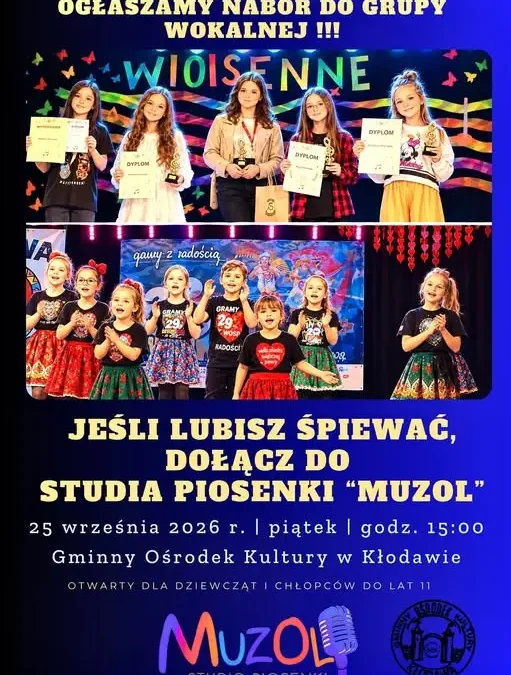 Gminny Ośrodek Kultury w Kłodawie ogłasza nabór do Studia Piosenki „Muzol”