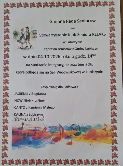 Biesiada seniorów w Lubiszynie już 4 października