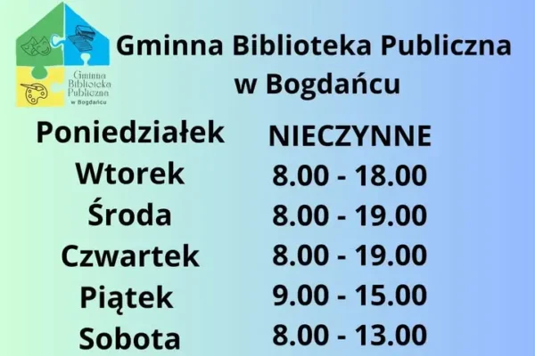 Nowe godziny otwarcia Gminnej Biblioteki Publicznej w Bogdańcu od 1 października 2026 r.