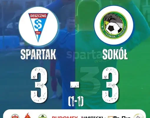 Spartak Deszczno remisuje z Sokołem Gościm 3:3 w meczu klasy okręgowej