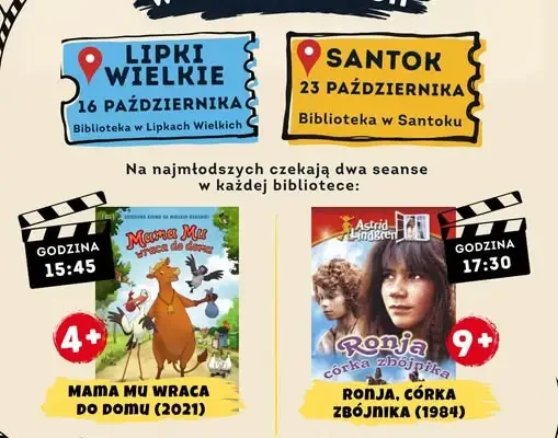 Noc Bibliotek 2026 w Gminie Santok – dwa seanse filmowe dla dzieci i rodzin