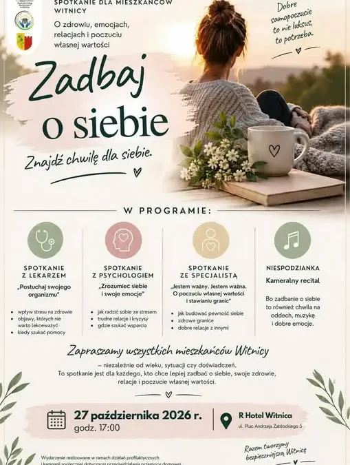Witnica: spotkanie „Zadbaj o siebie – bo jesteś ważny!” już 27 października