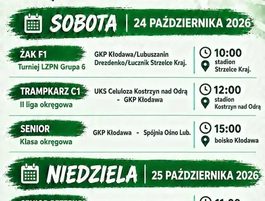 GKP Kłodawa: plan meczów na weekend 24–25 października