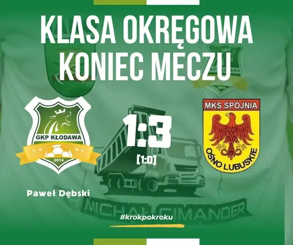 GKP Kłodawa przegrywa ze Spójnią Ośno Lubuskie 1:3 w klasie okręgowej